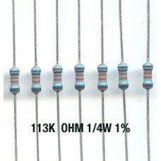 113K Ohm Metal Film Resistors 1/4W 1%. (Pack of 50)