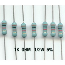 1K Ohm Metal Film Resistors 1/2W 5%. (Pack of 30)