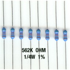 562K Ohm Metal Film Resistors 1/4W 1%. (Pack of 50)