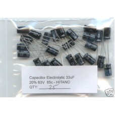 33uF Electrolytic Capacitors 63V. (25 Capacitors pack)