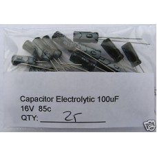 100uF  16V 85c Electrolytic Capacitors. (25 Capacitors Pack)