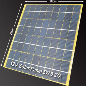 12V, 5 Watts, 0.27Amps Solar panel. (Great for battery charging)