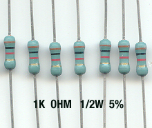 1K Ohm Metal Film Resistors 1/2W 5%. (Pack of 30)