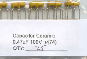 0.47uF 100V Ceramic Capacitors. Kemet. (Pack of 25)