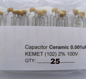 0.001uF Ceramic Capacitors. Kemet. (Pack of 25)