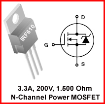 IRF610 N-Channel MOSFET 200V 3.3A. Pack of 15 pieces.