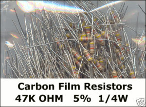 47K Ohm Carbon Film Resistors 1/4W 5%. (Pack of 50)