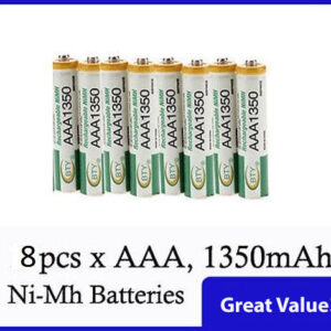 Ni-MH Rechargeable Batteries, AAA Size, 1350mAh. (Pack of 8)