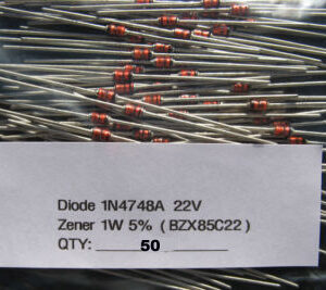 1N4748A 1W (= BZX85C22) 22V ZENER DIODES. 50 diodes pack.