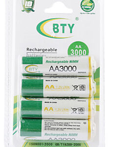 Ni-MH Rechargeable Batteries, AA Size, 3000mAh. (Pack of 4)