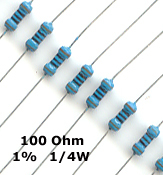 100 Ohm Metal Film Resistors 1/4W 1%. (Pack of 50)