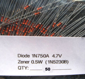 1N750A 0.5W (= 1N5230B) 4.7V ZENER DIODES. (50 diodes pack)