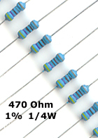 470 Ohm Metal Film Resistors 1/4W 1%. (Pack of 50)