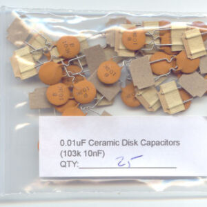 0.01uF (103K 10nF) Ceramic Disk Capacitors. (Pack of 25)