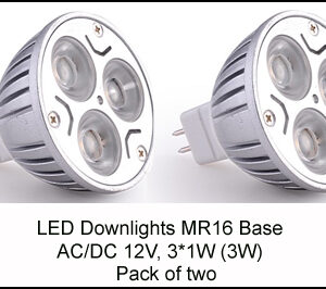 12V LED Downlights, MR16 base, Spotlights 3W. (Pack of two)