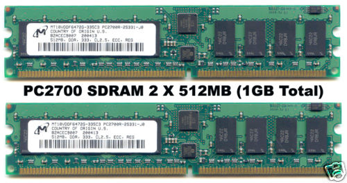2 X 512MB (1GB total) PC2700 333Mhz DDR ECC REGISTERD RAM 184pin