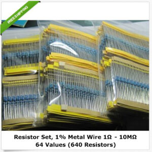 Resistor Kit, 1 Ohm - 10M ohm, 1/4W metal wire 1%, 64 Values set, 10 each. (pack of 640)